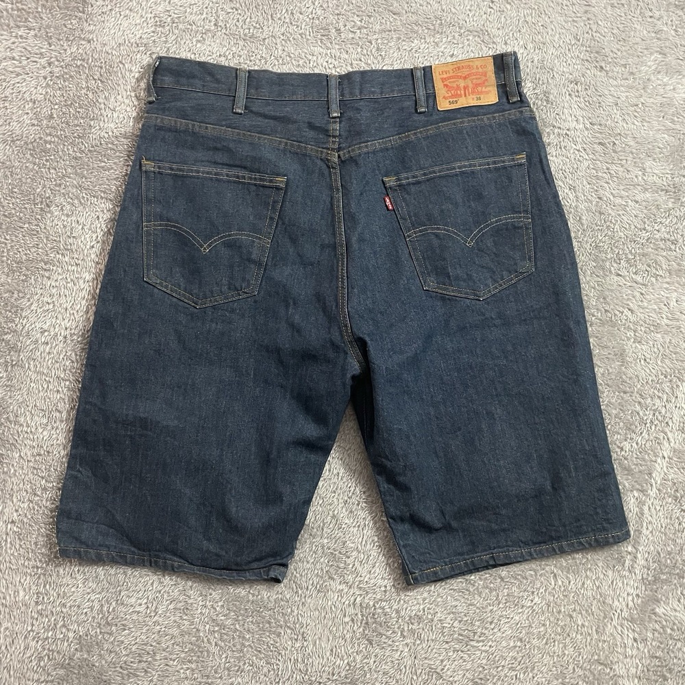 Levis 569 Shorts Mens 38 Denim Blue Dark Wash Jean Jorts Cotton High Rise - Picture 8 of 9